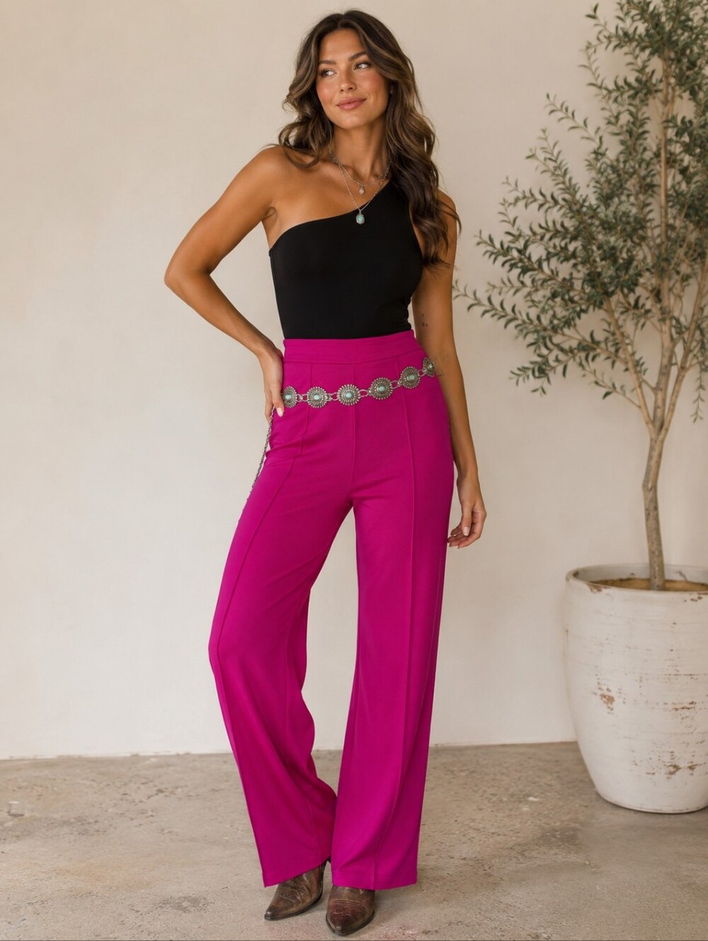 🔥🔥2 for $10🔥🔥SHEIN Fuchsia Wide-Leg High Waist Pants